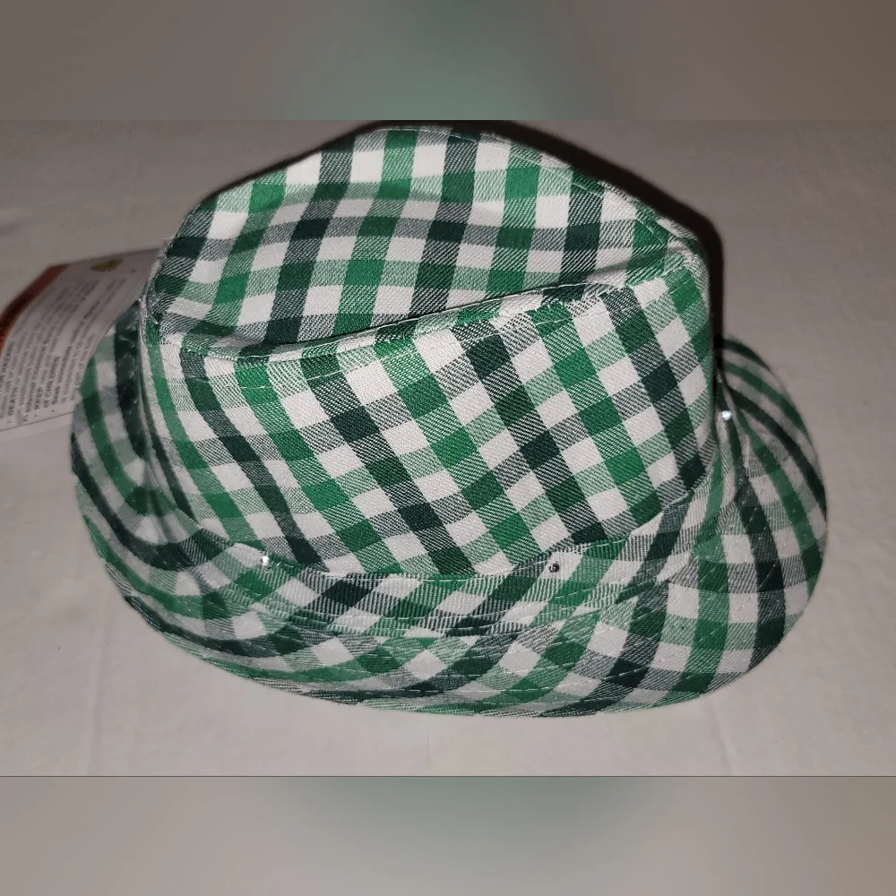 Green White Checkered Plaid Striped Light Up Fedora Hat Lighted
